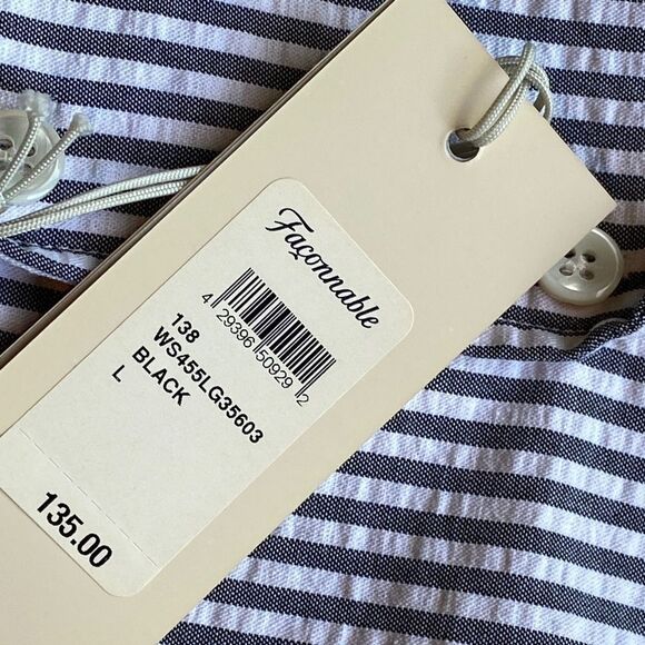 0166 Faconnable Seersucker Striped Button Down Shirt Size L Blouse NWT - Picture 7 of 10